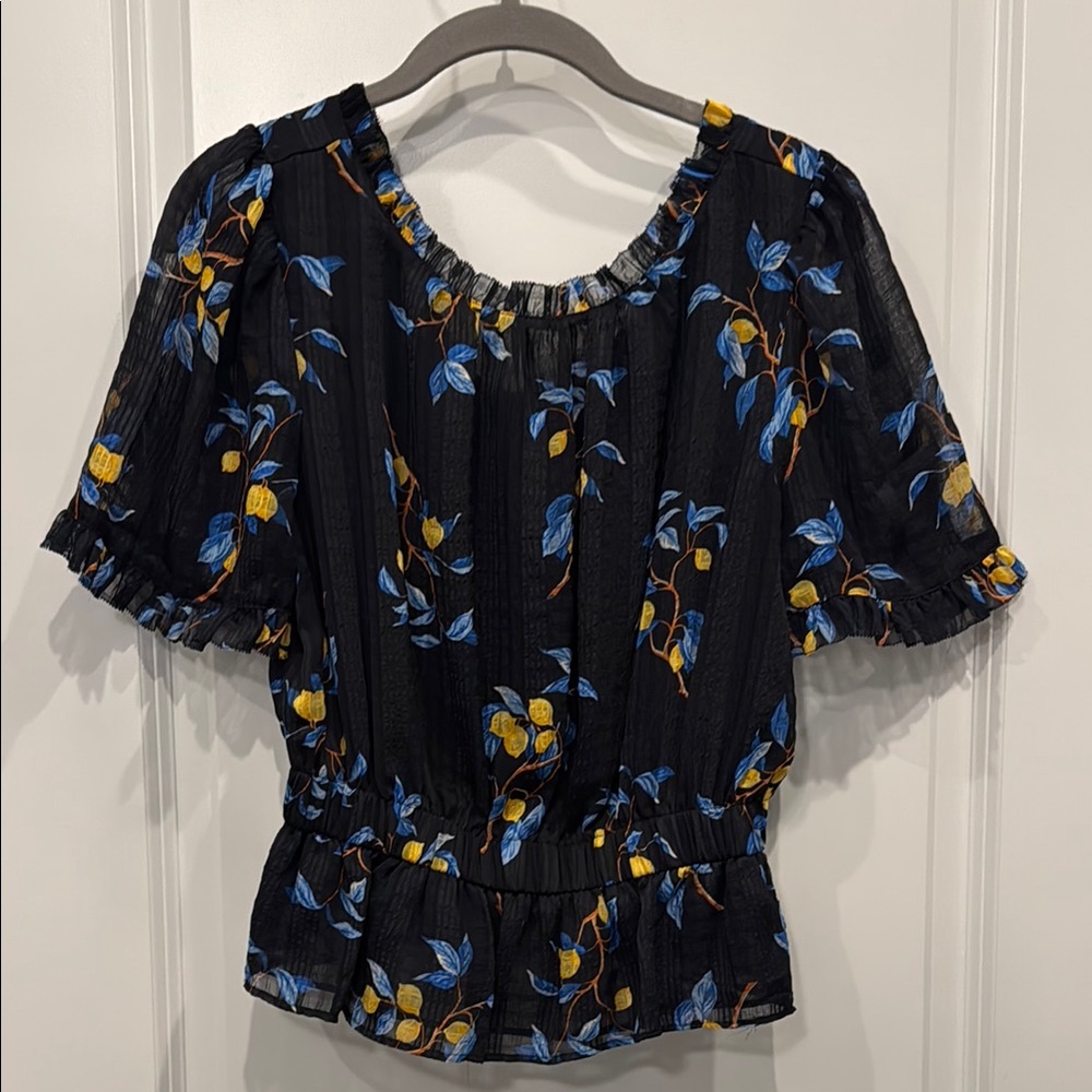 Ann Taylor Blue Ruffled Peplum Blouse
